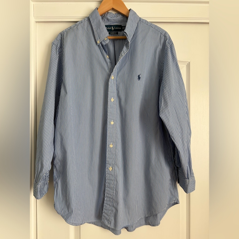 Ralph Lauren Classic Fit Button Down Shirt Blue Stripe Men’s XL 17